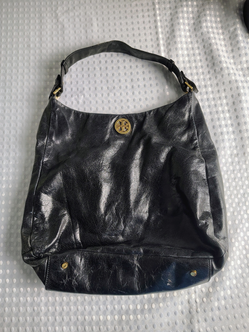 Tory Burch Black Leather Shoulder Hobo Bag
